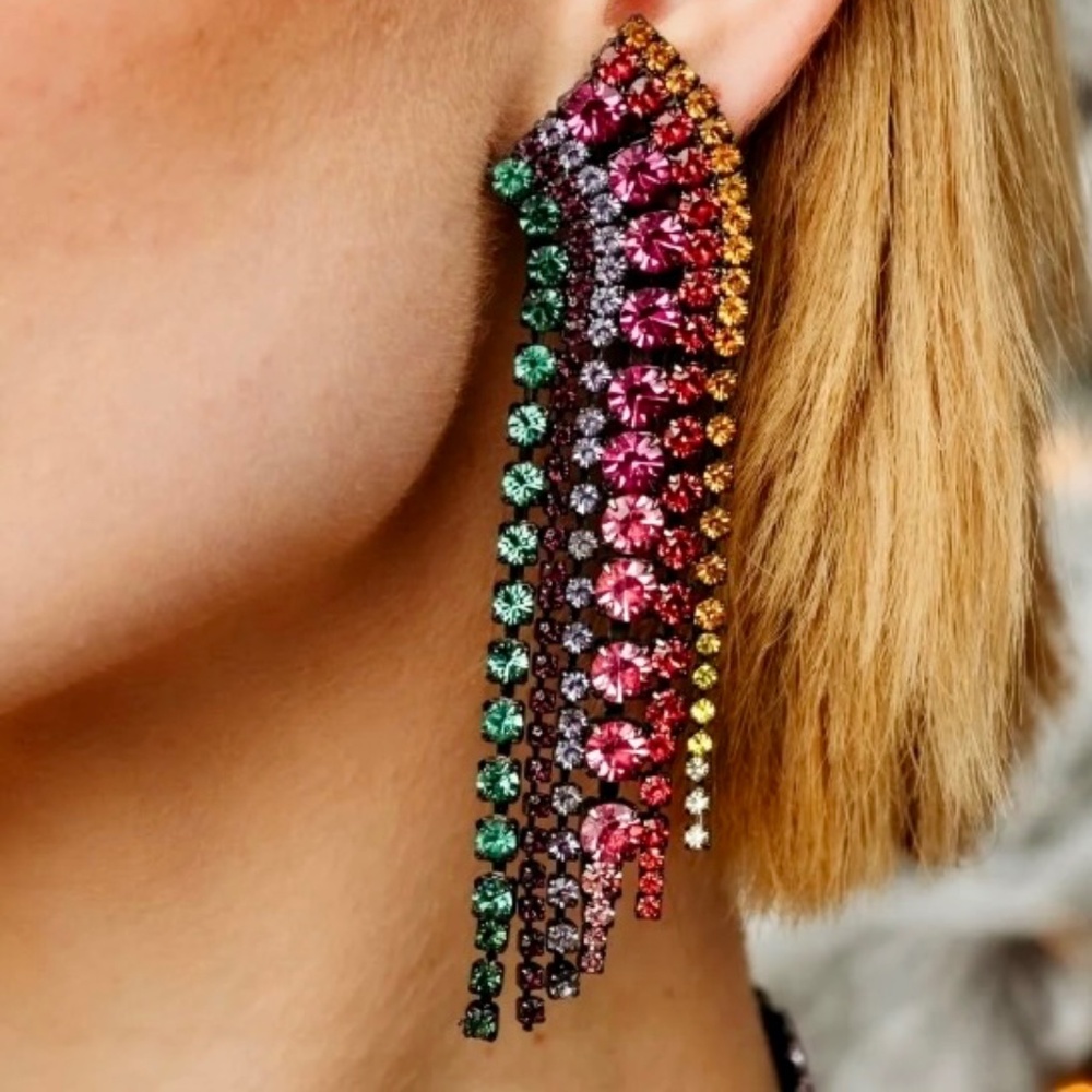 NWT ELIZABETH COLE Sabrina Waterfall Crystal statement EARRINGS